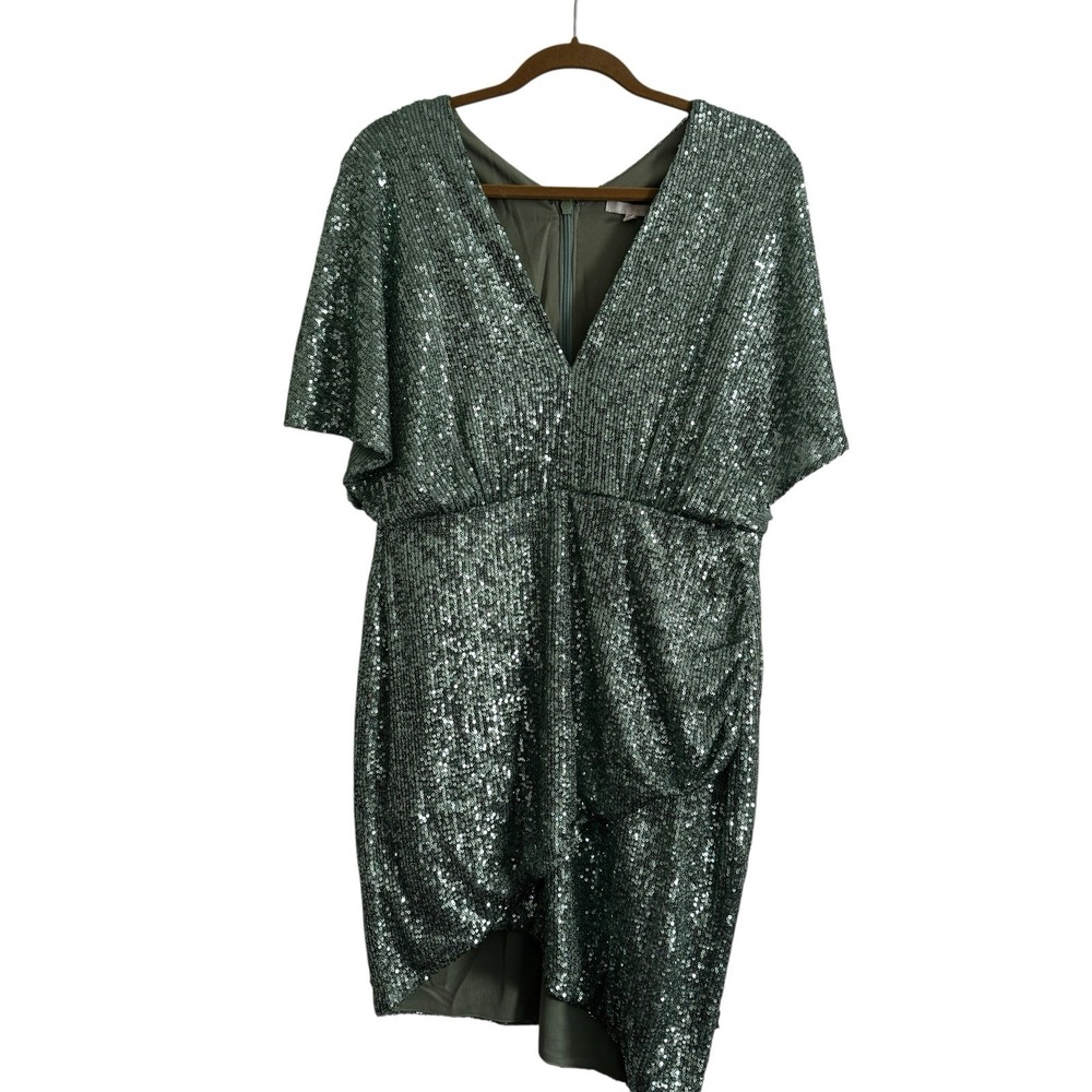 Harlyn Women's Sequin Green Dress Party Formal V-neck Asymmetrical Size‎ XL